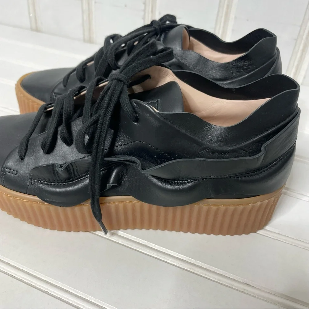 Pinko Francese Platform Sneaker Black Leather Women's Sz 37 635